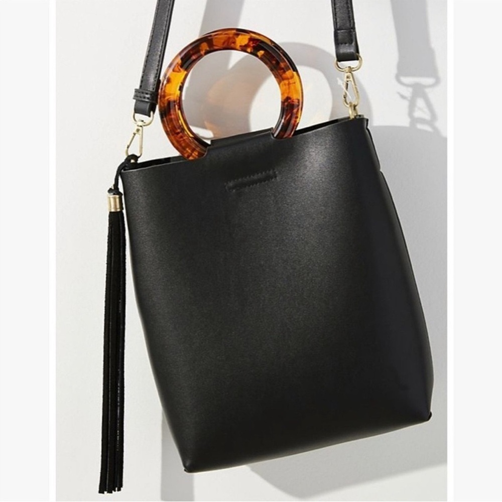 NWT anthro Street Level Black Leather purse tortoise handles